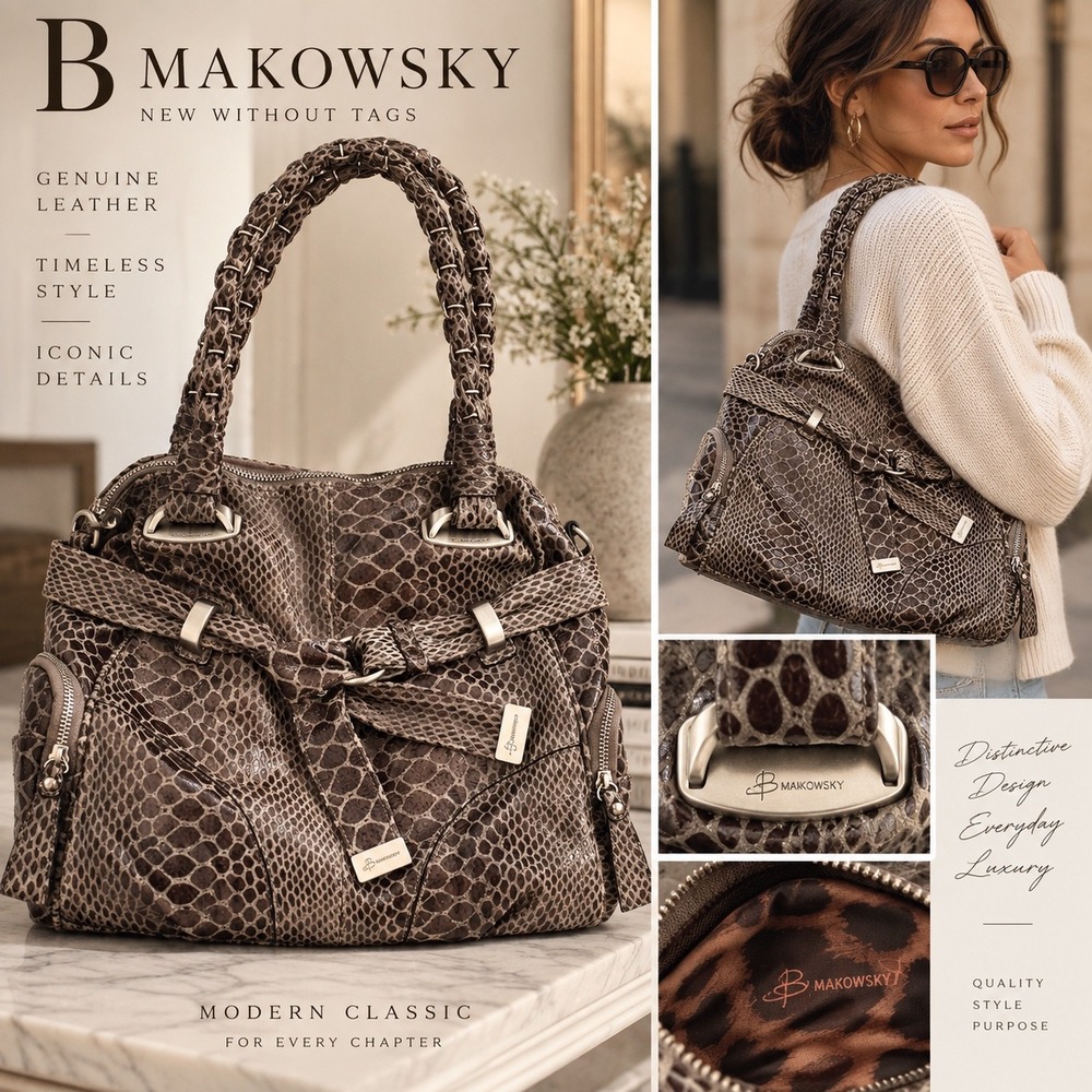 B Makowsky Leather Hobo Bag Snakeskin Embossed Y2K Slouchy Satchel